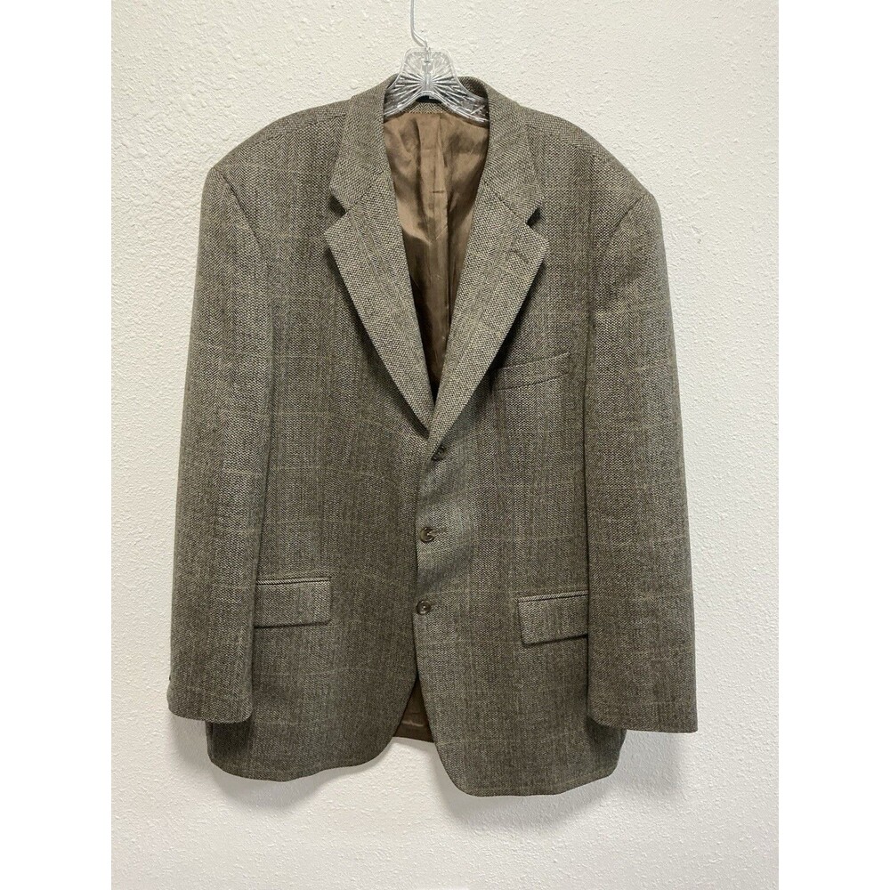 Vintage Chaps Ralph Lauren 100% Wool Herringbone Blazer 46T Brown Tweed 3 Button